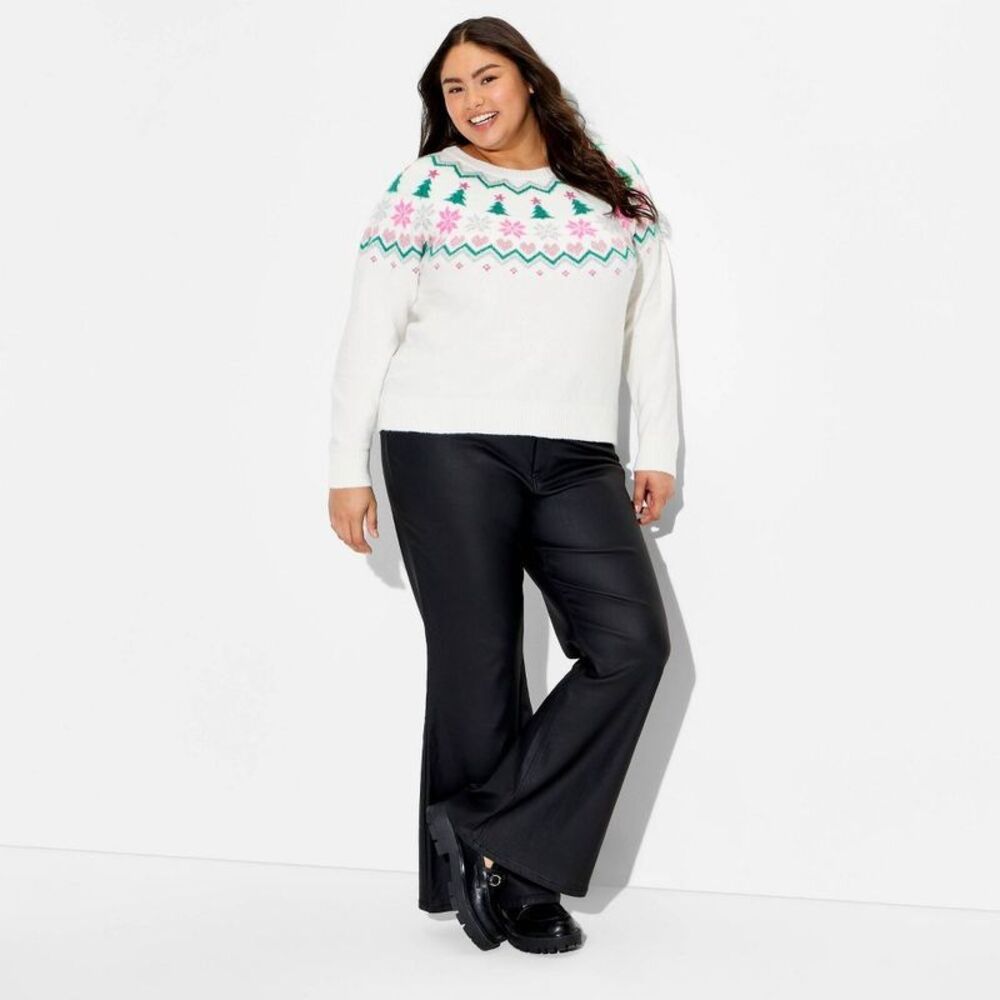 33 Degrees - Women's Holiday Fair Isle Festive Graphic Sweater  White